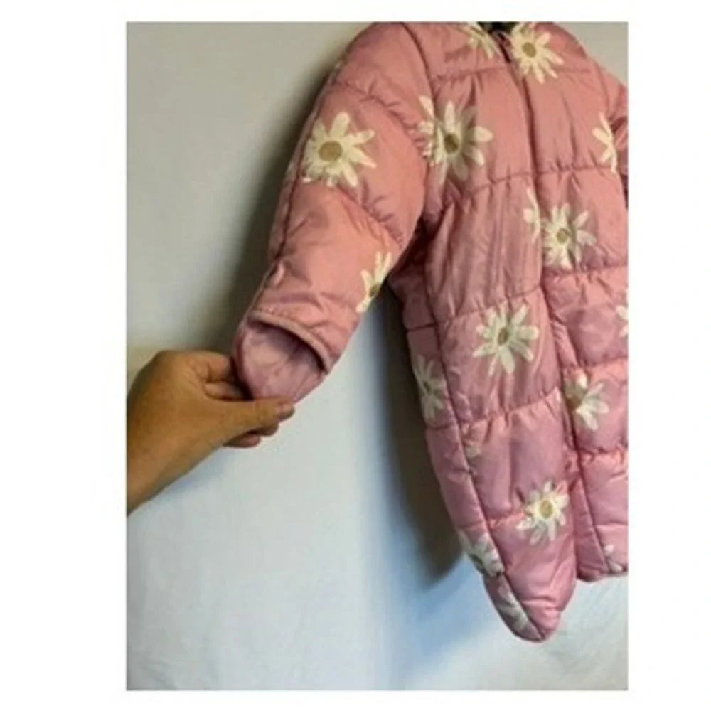 Carters Pink Daisy Floral Puffer Snowsuit Faux Fur Hood 18M Pink White Winter